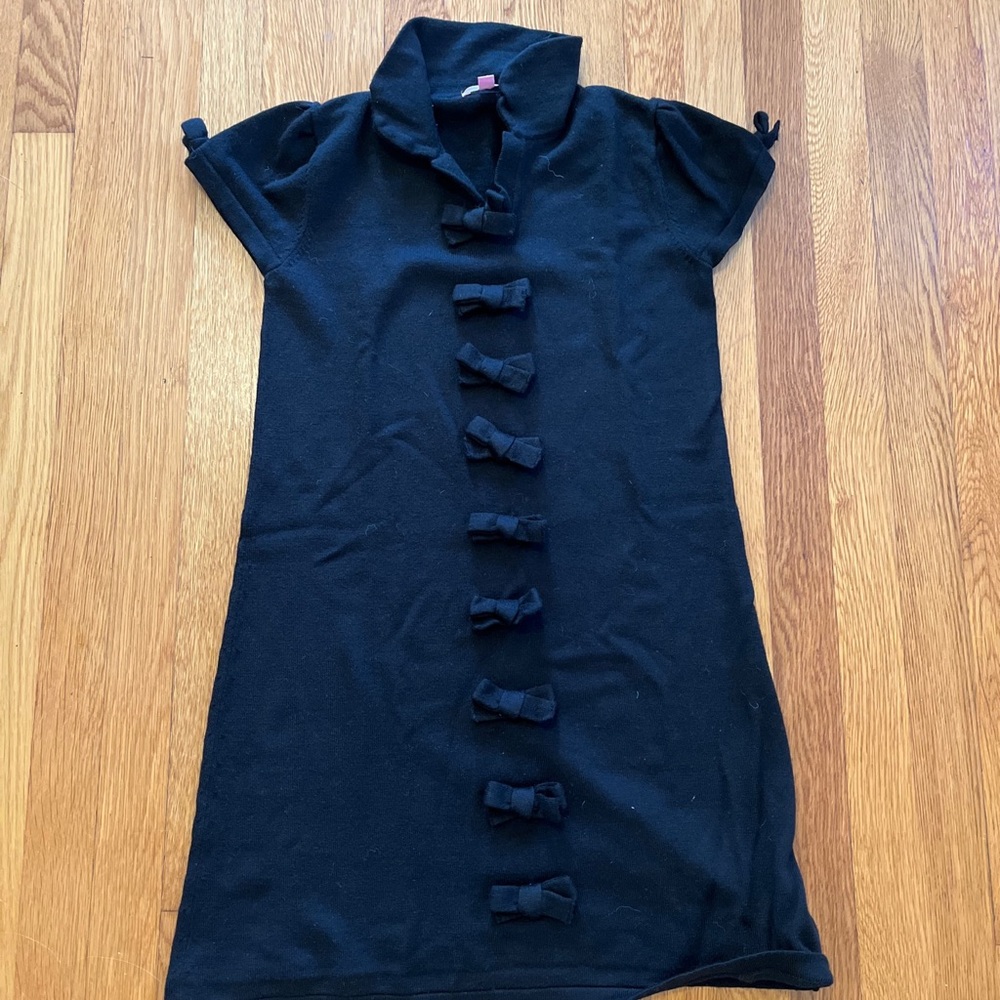Lilly Pulitzer Cap Sleeve Bow Detail 100% merino wool Black Shift Dress sz Small